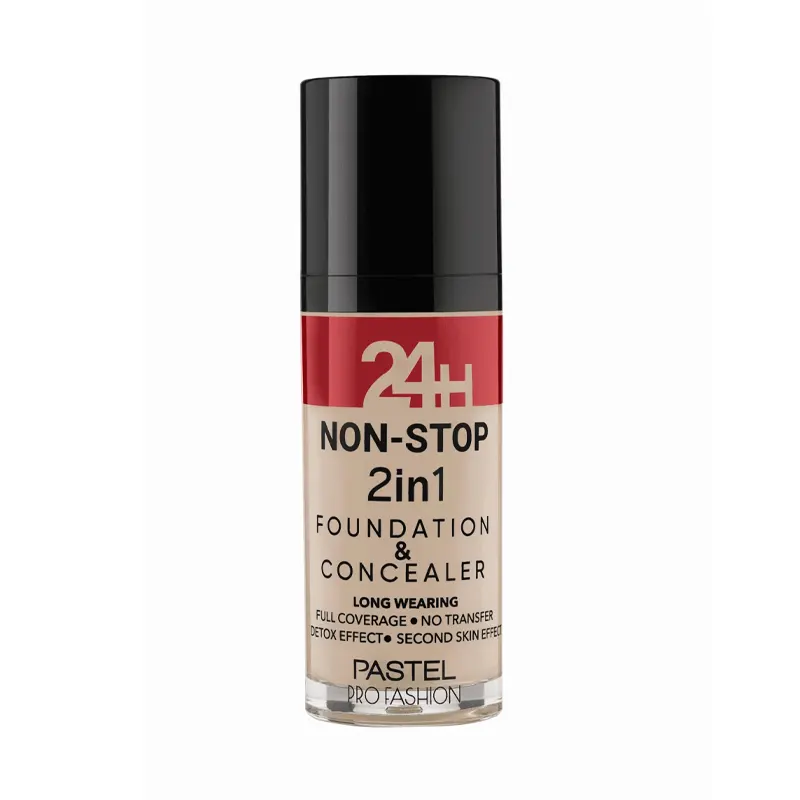 کرم پودر و کانسیلر مایع پاستل مدل Profashion 24H Non-Stop 2in1 Foundation & Concealer) 30 میل