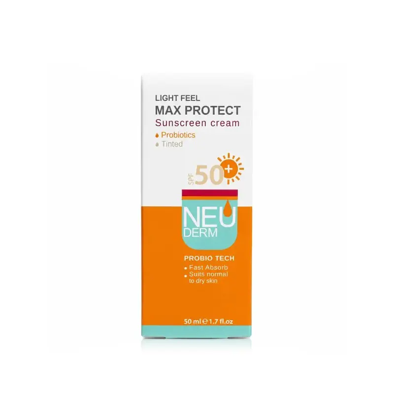 کرم ضدآفتاب رنگی نئودرم SPF 50+ مدل لایت فیل مکس پروتکت حجم ۵۰ میلی‌لیتر