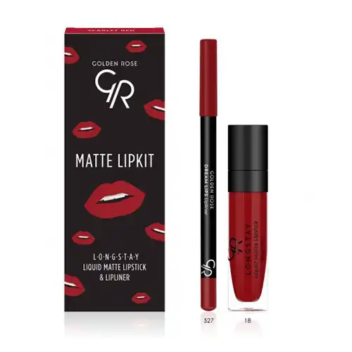 کیت رژلب مایع و مداد لب گلدن رز مدل Scarlet Red