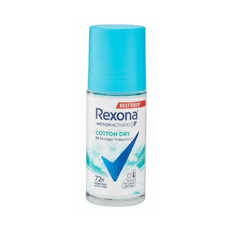 رول ضد تعریق زنانه رکسونا Rexona Motion Activated Cotton Dry ماندگاری 72 ساعته حجم ۴۵ میلی‌لیتر